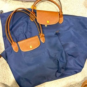 Longchamp Le Pliage Large tote and small tote combo
